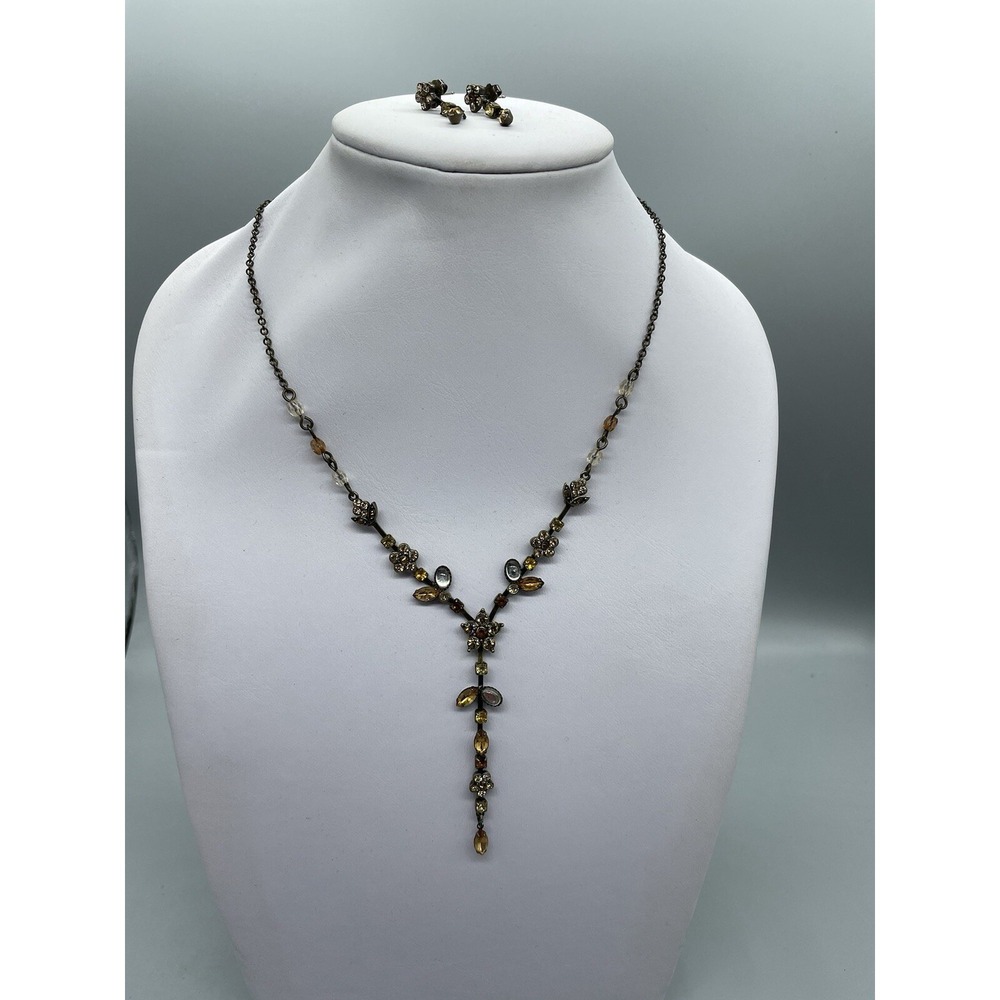 Avon Vintage NR necklace & earring‎ Crystals Antique Brass Nina Ricci